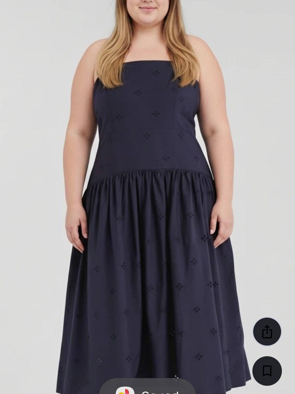 Plus Size Strapless Eyelet Midi Dress in Navy